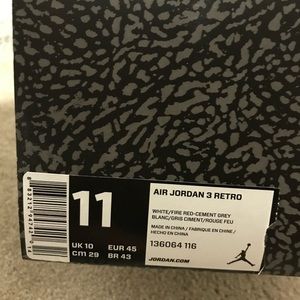Jordan 3 white cement. Only worn 3 times